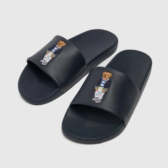 Polo Ralph Lauren Polo Bear Slide Big Logo Sandals Hunter Navy Blue Men's 13 New - Picture 1 of 11